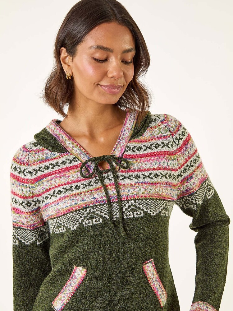 Roman Green Nordic Print Hooded Jumper - Image 2 of 5 Roman Green Nordic Print Hooded Jumper - Image 2 of 5