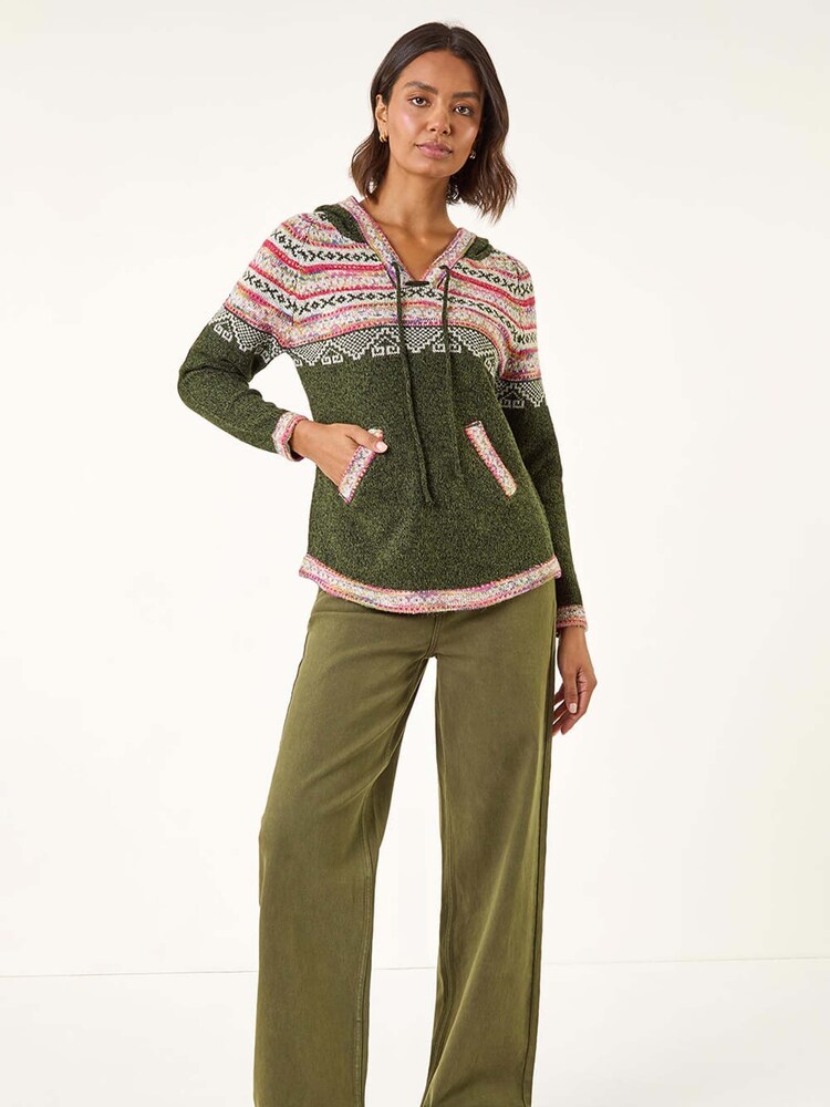 Roman Green Nordic Print Hooded Jumper - Image 5 of 5 Roman Green Nordic Print Hooded Jumper - Image 5 of 5