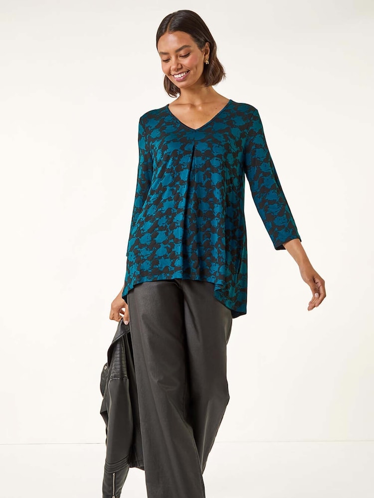 Roman Blue Printed Pleat Front T-Shirt - Image 1 of 5 Roman Blue Printed Pleat Front T-Shirt - Image 1 of 5