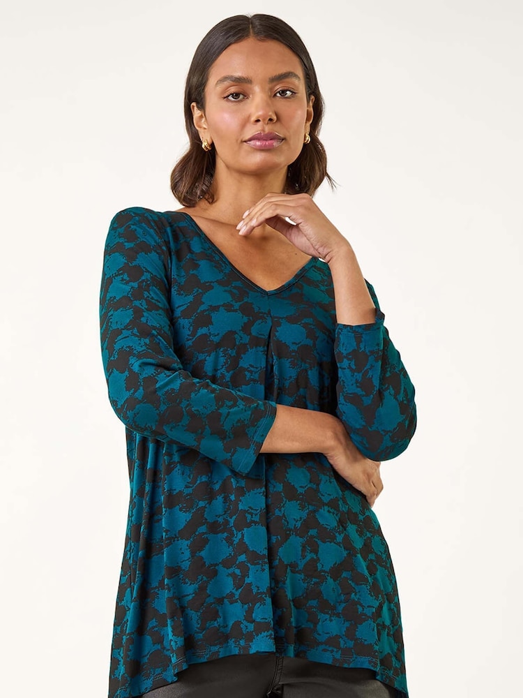 Roman Blue Printed Pleat Front T-Shirt - Image 2 of 5 Roman Blue Printed Pleat Front T-Shirt - Image 2 of 5