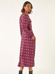 Roman Red Geo Print V-Neck Stretch Midi Dress - Image 3 of 5