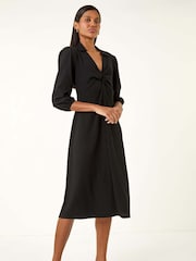 Roman Black Textured Collared Twist Front Dress - Image 2 of 5