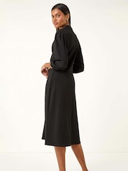 Roman Black Textured Collared Twist Front Dress - Image 3 of 5