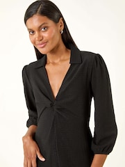 Roman Black Textured Collared Twist Front Dress - Image 4 of 5