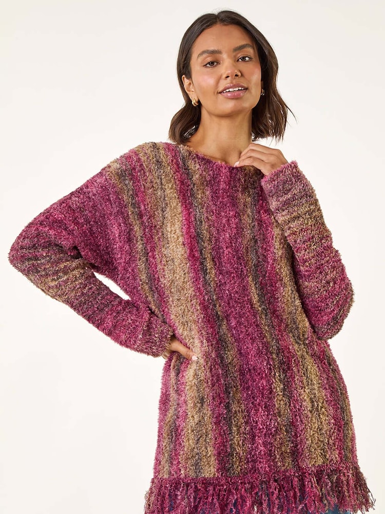 Roman Red Fluffy Tassel Hem Knit Jumper - Image 1 of 5 Roman Red Fluffy Tassel Hem Knit Jumper - Image 1 of 5