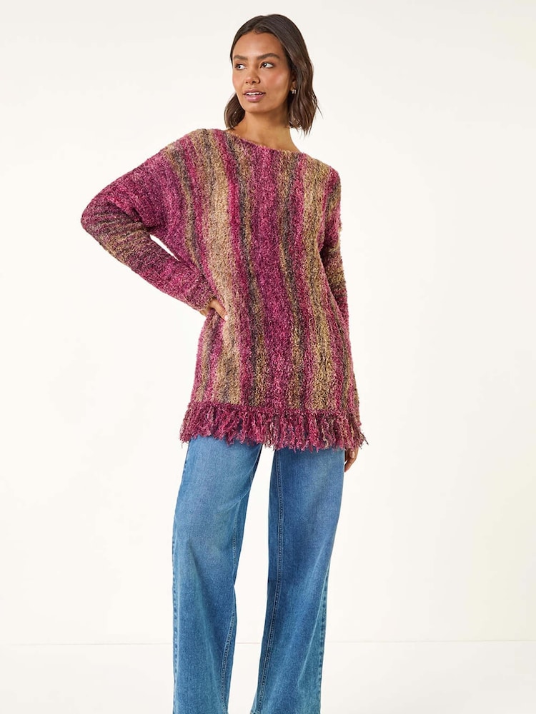 Roman Red Fluffy Tassel Hem Knit Jumper - Image 2 of 5 Roman Red Fluffy Tassel Hem Knit Jumper - Image 2 of 5