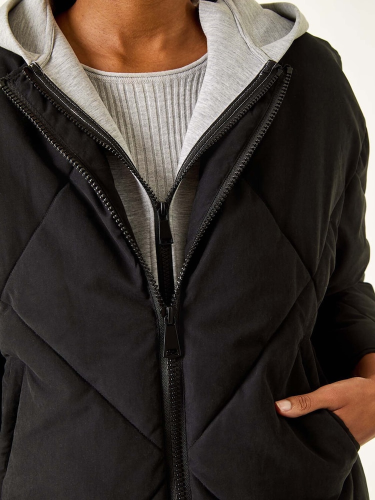 Roman Black Detachable Hooded Bomber Coat - Image 5 of 5 Roman Black Detachable Hooded Bomber Coat - Image 5 of 5