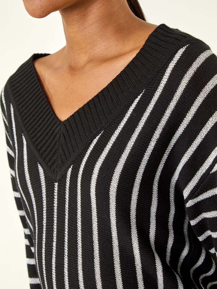 Roman Black Metallic Stripe Knit Jumper - Image 5 of 5 Roman Black Metallic Stripe Knit Jumper - Image 5 of 5