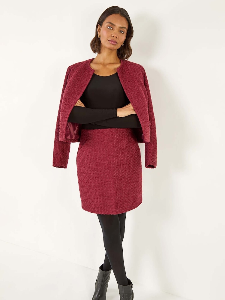 Roman Red Boucle Textured A-Line Skirt - Image 1 of 5