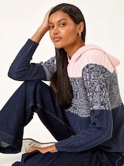 Roman Blue Colour Block Knit Hoodie - Image 1 of 5