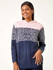 Roman Blue Colour Block Knit Hoodie - Image 2 of 5