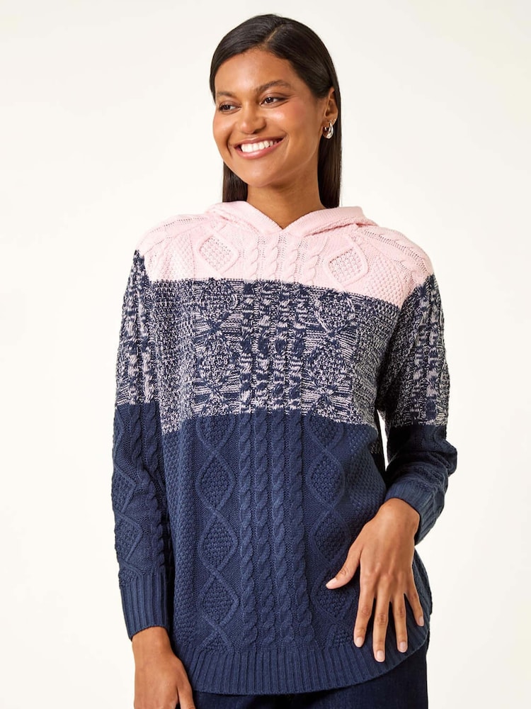 Roman Blue Colour Block Knit Hoodie - Image 2 of 5
