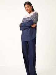 Roman Blue Colour Block Knit Hoodie - Image 3 of 5