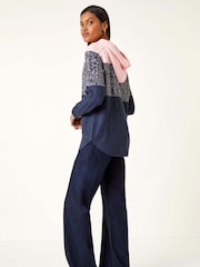 Roman Blue Colour Block Knit Hoodie - Image 4 of 5