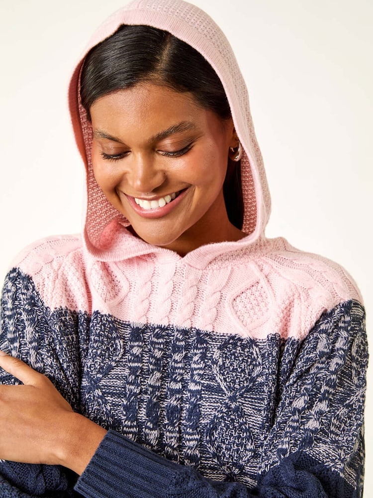 Roman Blue Colour Block Knit Hoodie - Image 5 of 5