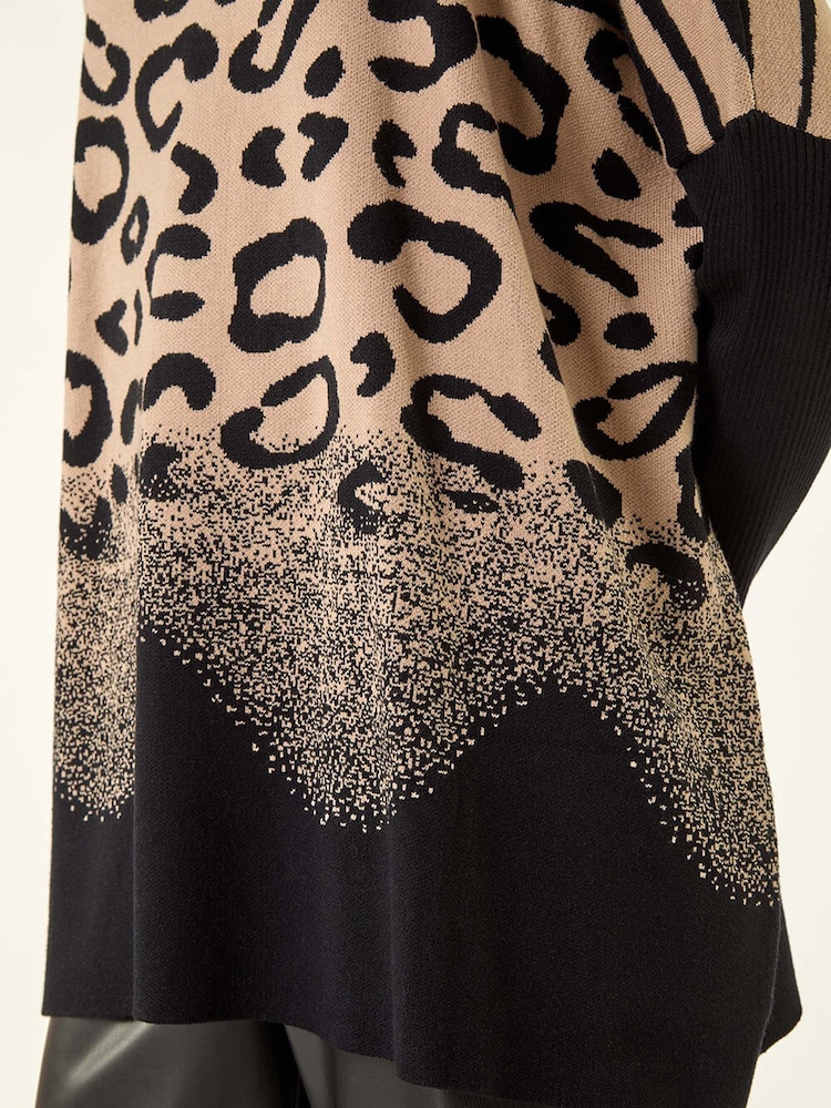Roman Black Multi Animal Print High Neck Jumper - Image 1 of 5