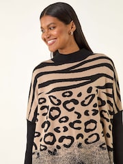 Roman Black Multi Animal Print High Neck Jumper - Image 2 of 5