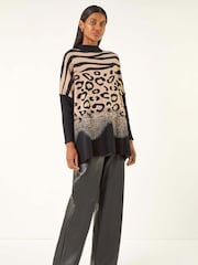 Roman Black Multi Animal Print High Neck Jumper - Image 3 of 5