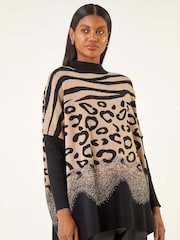 Roman Black Multi Animal Print High Neck Jumper - Image 4 of 5