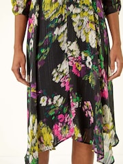 Roman Black Floral Print Chiffon Midi Dress - Image 5 of 5