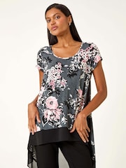 Roman Grey Floral Puff Print Stretch T-Shirt - Image 1 of 5