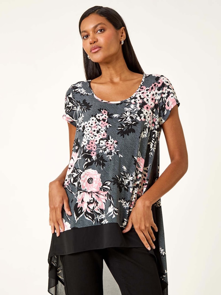 Roman Grey Floral Puff Print Stretch T-Shirt - Image 1 of 5