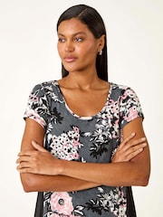 Roman Grey Floral Puff Print Stretch T-Shirt - Image 4 of 5