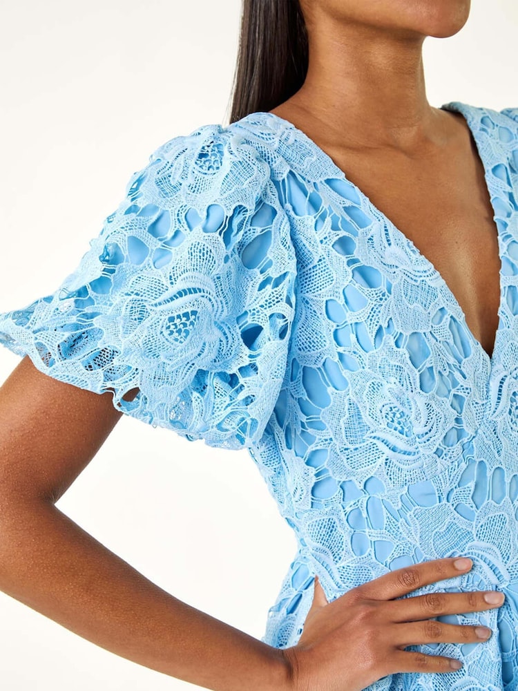 Roman Premium Crochet Lace Midi Dress - Imagem 1 de 5