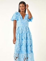 Roman Premium Crochet Lace Midi Dress - Imagem 5 de 5