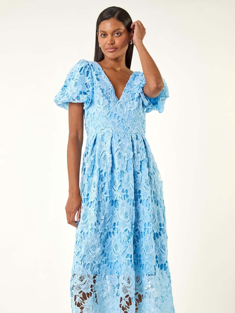 Roman Premium Crochet Lace Midi Dress - Imagem 5 de 5
