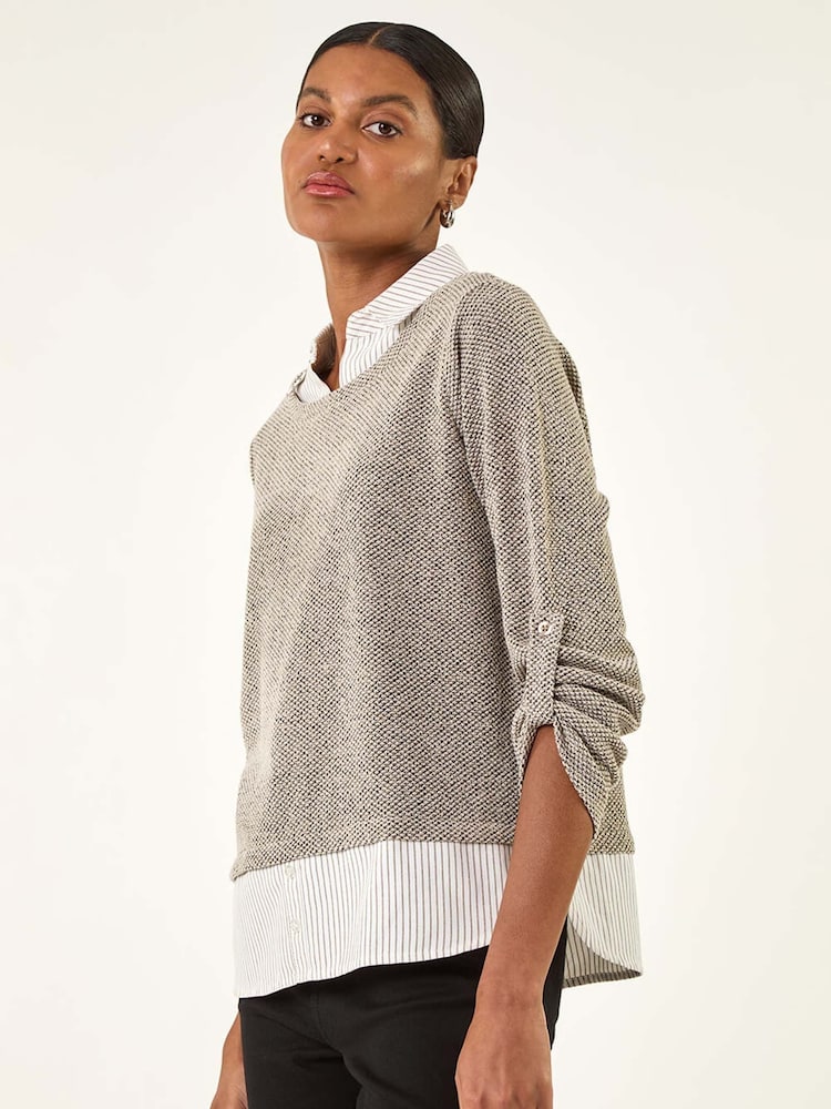 Roman Natural Textured Snit Mock Shirt - Image 2 of 5