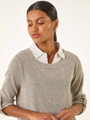 Roman Natural Textured Snit Mock Shirt - Image 5 of 5