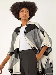 Roman Black Monochrome Knit Poncho - Image 1 of 5