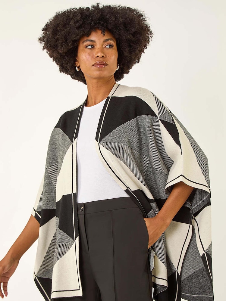 Roman Black Monochrome Knit Poncho - Image 1 of 5 Roman Black Monochrome Knit Poncho - Image 1 of 5