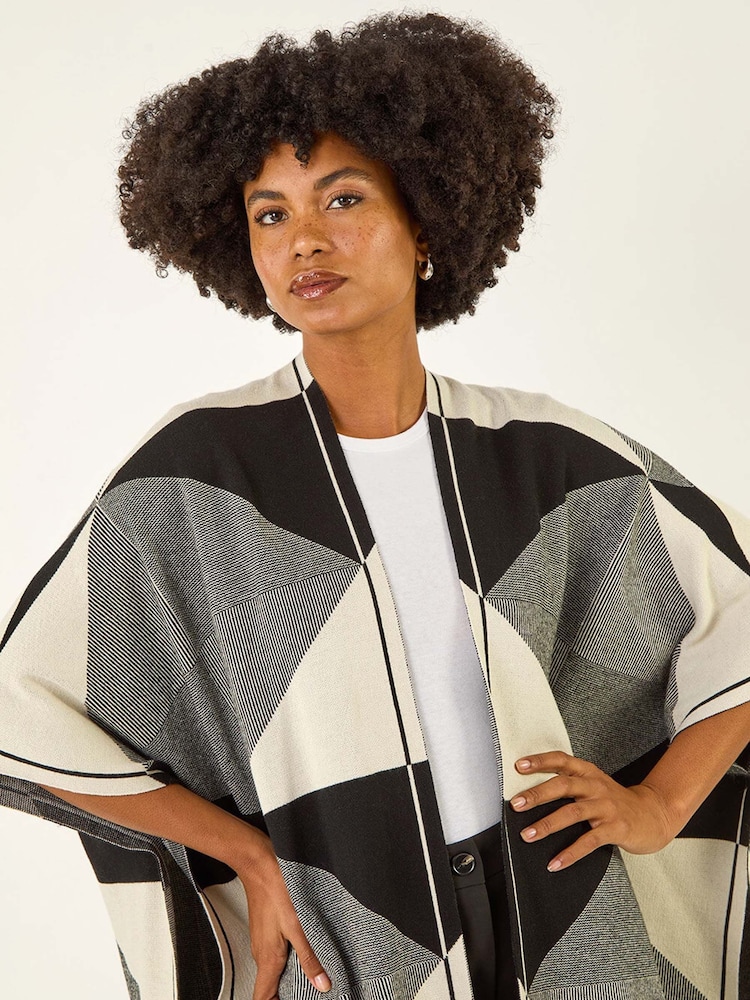 Roman Black Monochrome Knit Poncho - Image 2 of 5 Roman Black Monochrome Knit Poncho - Image 2 of 5