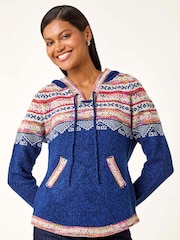 Roman Blue Nordic Print Hooded Jumper - Image 1 of 5