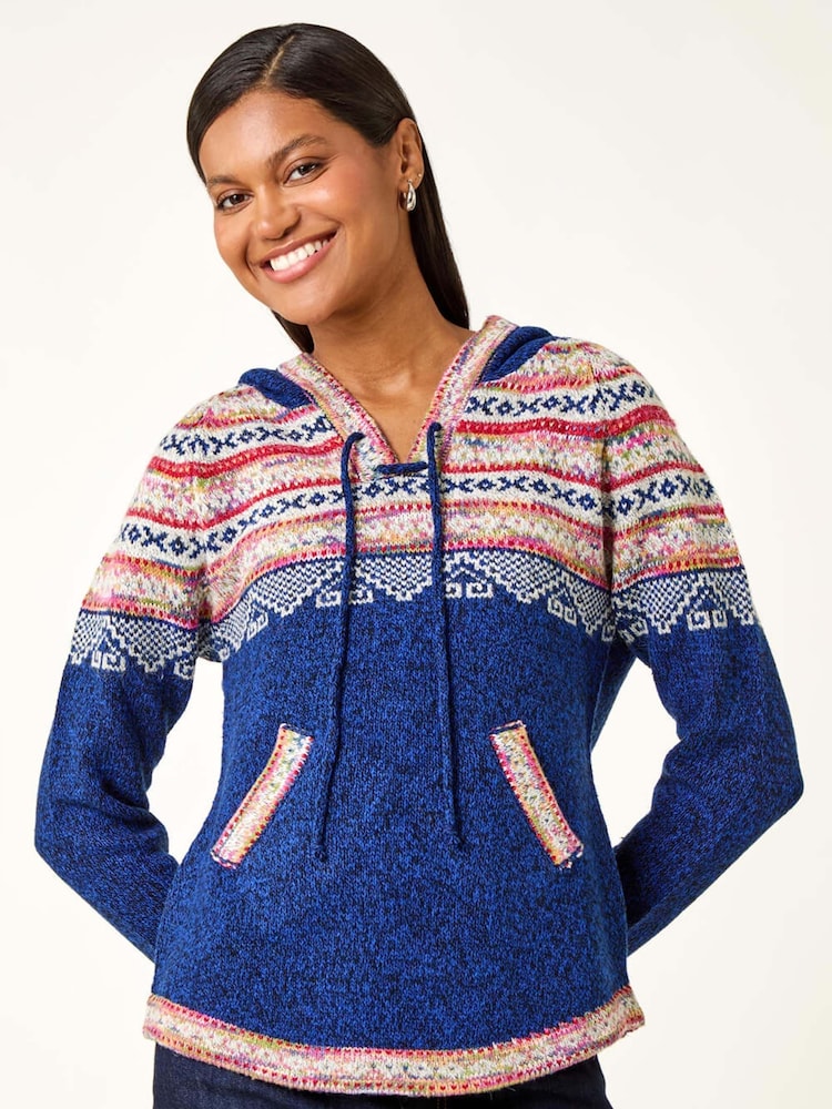 Roman Blue Nordic Print Hooded Jumper - Image 1 of 5