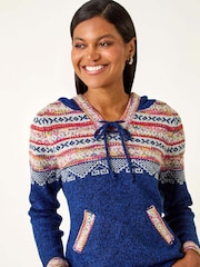 Roman Blue Nordic Print Hooded Jumper - Image 2 of 5