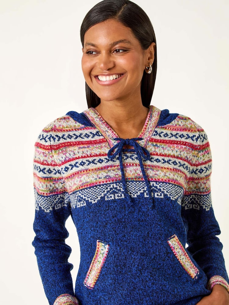 Roman Blue Nordic Print Hooded Jumper - Image 2 of 5