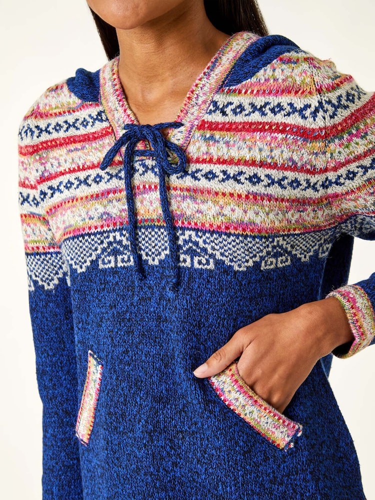 Roman Blue Nordic Print Hooded Jumper - Image 5 of 5