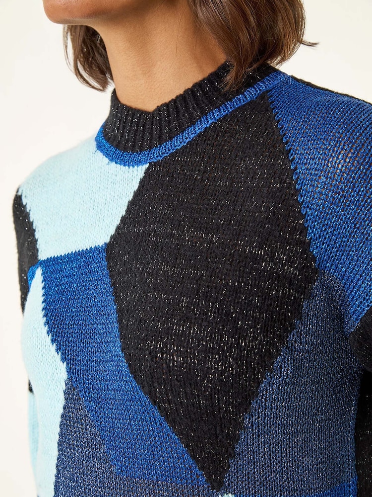 Roman Blue Metallic Colour Block Knit Jumper - Image 5 of 5 Roman Blue Metallic Colour Block Knit Jumper - Image 5 of 5