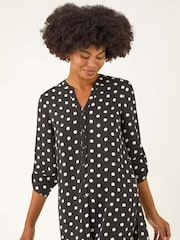 Roman Black Swirl Print Long Line Buttoned Blouse - Image 1 of 5