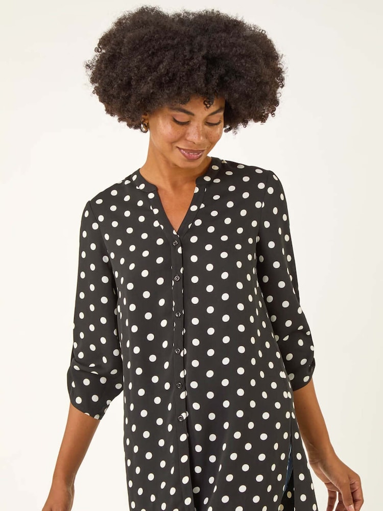 Roman Black Swirl Print Long Line Buttoned Blouse - Image 1 of 5 Roman Black Swirl Print Long Line Buttoned Blouse - Image 1 of 5