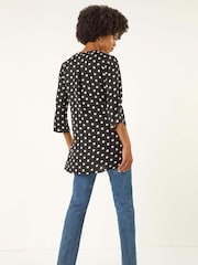Roman Black Swirl Print Long Line Buttoned Blouse - Image 3 of 5