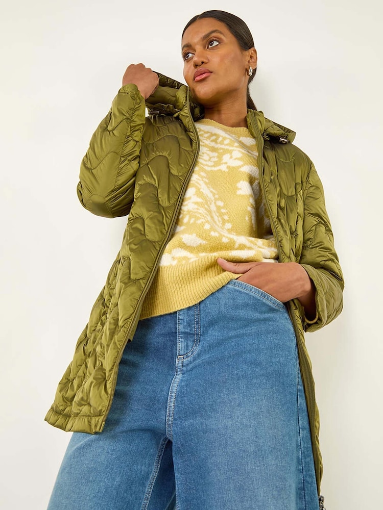 Roman Green Abstract Quilted Hooded Coat - Image 1 of 5 Roman Green Abstract Quilted Hooded Coat - Image 1 of 5