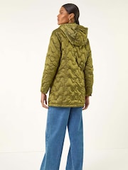 Roman Green Abstract Quilted Hooded Coat - Image 3 of 5