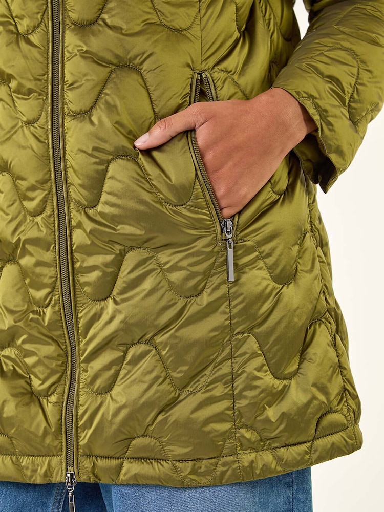 Roman Green Abstract Quilted Hooded Coat - Image 5 of 5 Roman Green Abstract Quilted Hooded Coat - Image 5 of 5