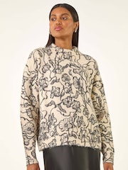 Roman White Mono Floral Knit Jumper - Image 1 of 5