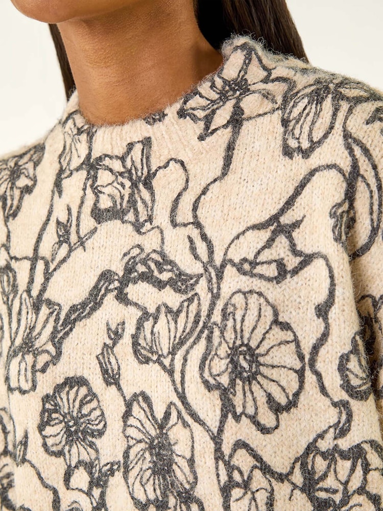 Roman White Mono Floral Knit Jumper - Image 5 of 5 Roman White Mono Floral Knit Jumper - Image 5 of 5