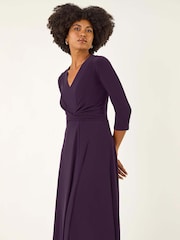 Roman Purple Stretch Cross-Over Midi Dress - Image 1 of 5